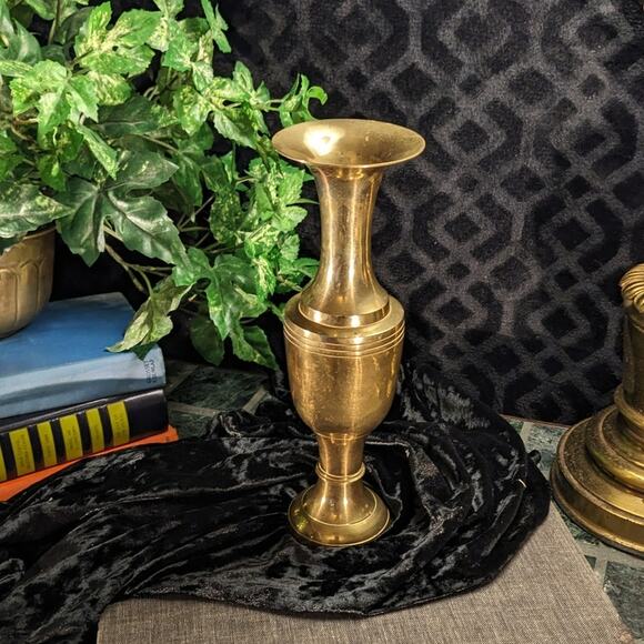 Vintage 10"H Solid Brass Decorative Patina Vase, Handmade in India - Picture 1 of 7